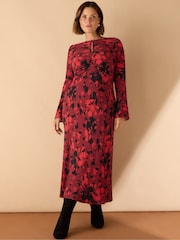 Live Unlimited Red Curve Abstract Print Ruched Front Maxi Dress - Image 1 of 1