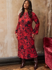 Live Unlimited Curve Abstract Print Ruched Front Maxi Dress - صورة 3 من 7