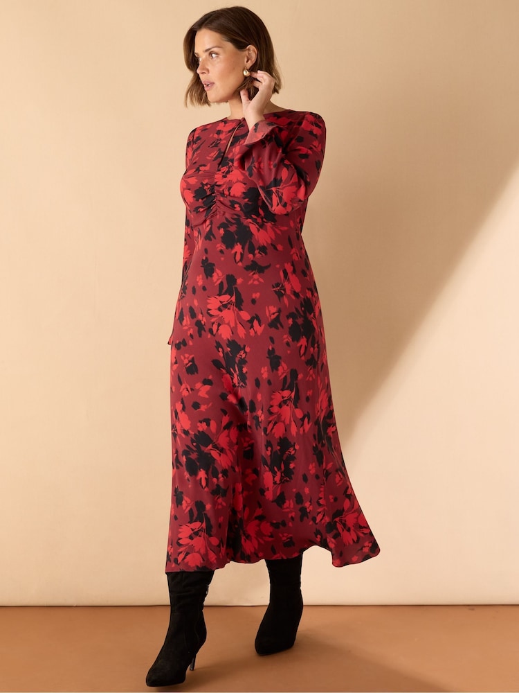 Live Unlimited Curve Abstract Print Ruched Front Maxi Dress - صورة 7 من 7