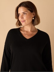 Live Unlimited Black Curve V-Neck Knit Jumper - Image 2 of 5
