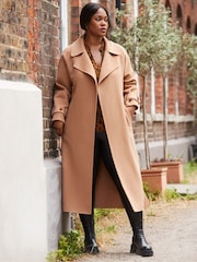 Live Unlimited Brown Curve Camel Wool Blend Belted Coat - Image 2 of 5