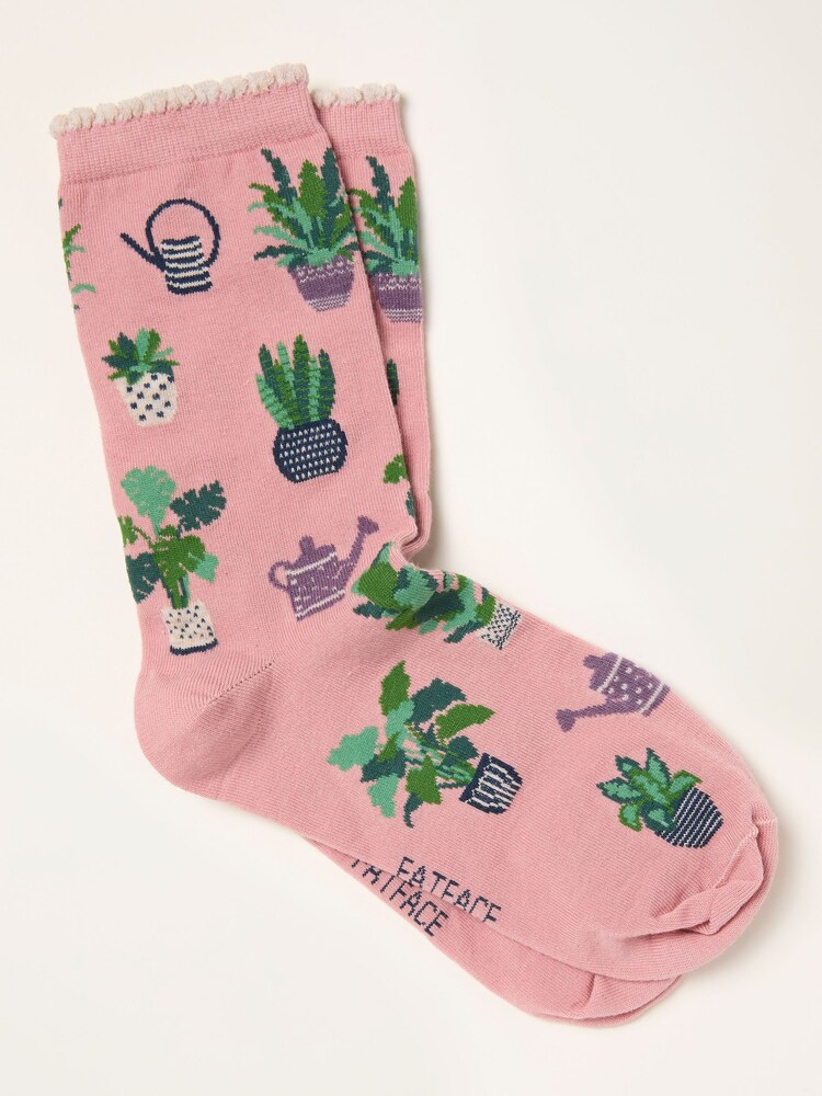 FatFace Pink Houseplant Socks - Image 1 of 2 FatFace Pink Houseplant Socks - Image 1 of 2