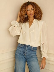 Love & Roses 3D Bow Notch Neck Blouse - تصویر 2 از 4