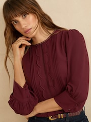 Love & Roses Burgundy Red Petite 3/4 Sleeve Scallop Detail Blouse - Image 2 of 4