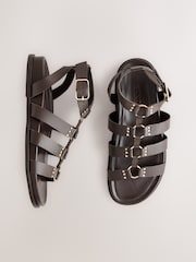 Chocolate Brown Leather Standard Fit Forever Comfort® Gladiator Hardware Footbed Sandals - Image 1 of 5