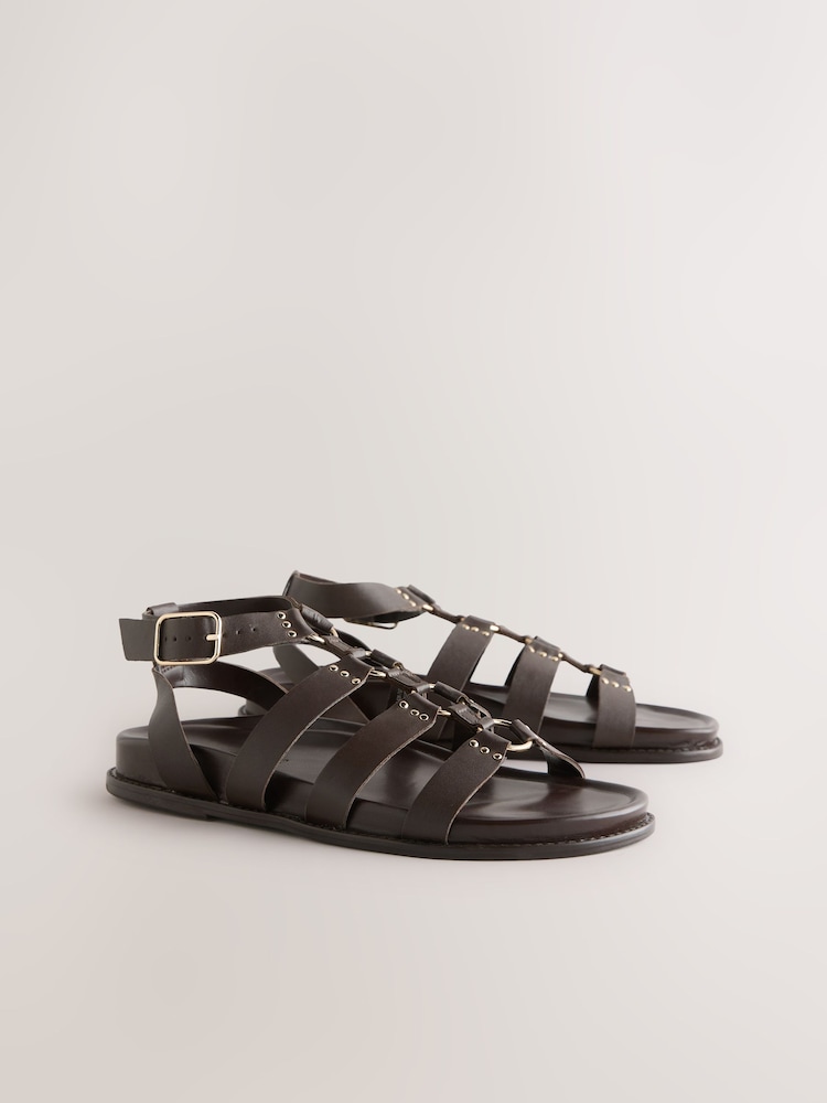 Chocolate Brown Leather Standard Fit Forever Comfort® Gladiator Hardware Footbed Sandals - Image 2 of 5