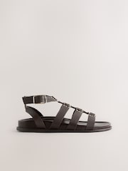 Chocolate Brown Leather Standard Fit Forever Comfort® Gladiator Hardware Footbed Sandals - Image 3 of 5