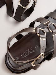 Chocolate Brown Leather Standard Fit Forever Comfort® Gladiator Hardware Footbed Sandals - Image 5 of 5