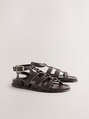 Chocolate Brown Leather Standard Fit Forever Comfort® Gladiator Hardware Footbed Sandals - Image 6 of 9