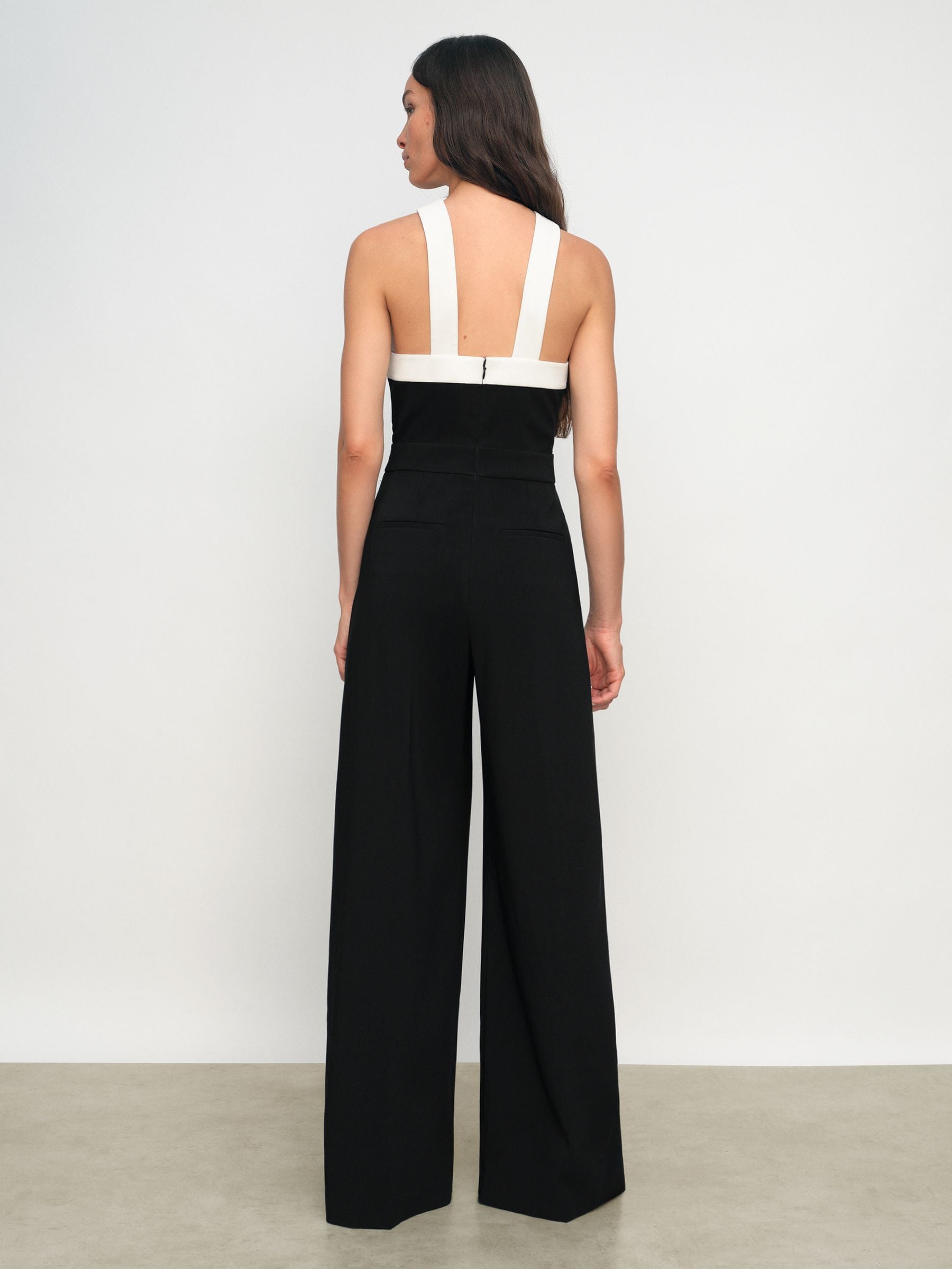 Buy Reiss Black/Cream Cliona Colour-Block Halter Wide-Leg Jumpsuit