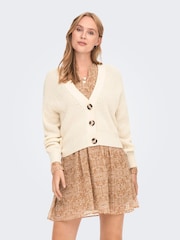 JDY Cream Button Down Knitted Cardigan - Image 3 of 6