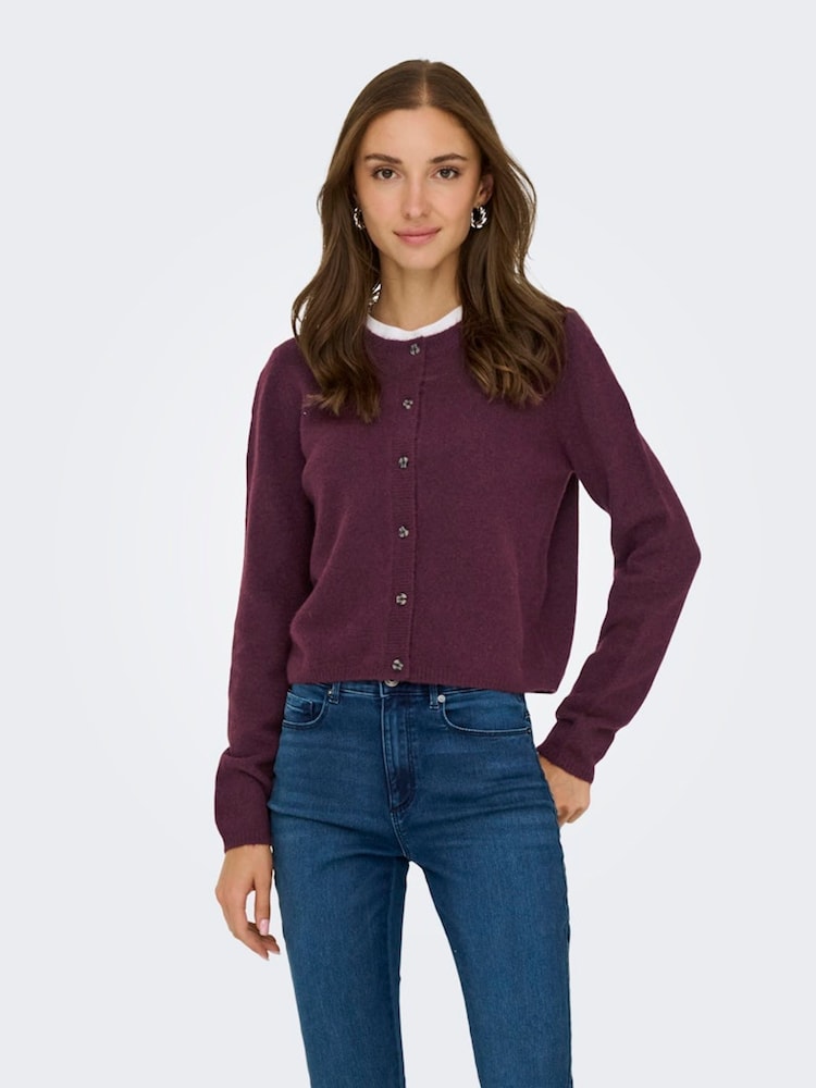 JDY Purple Knitted Button Down Short Cardigan - Image 1 of 5 JDY Purple Knitted Button Down Short Cardigan - Image 1 of 5