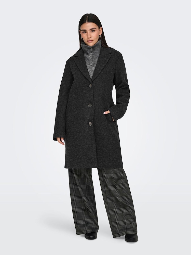 JDY Black Belted Longline Coat - Image 1 of 6 JDY Black Belted Longline Coat - Image 1 of 6