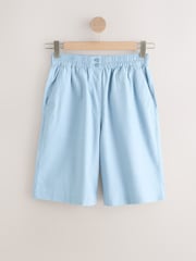 Blue Stretch Linen Blend Knee Shorts - Image 6 of 8