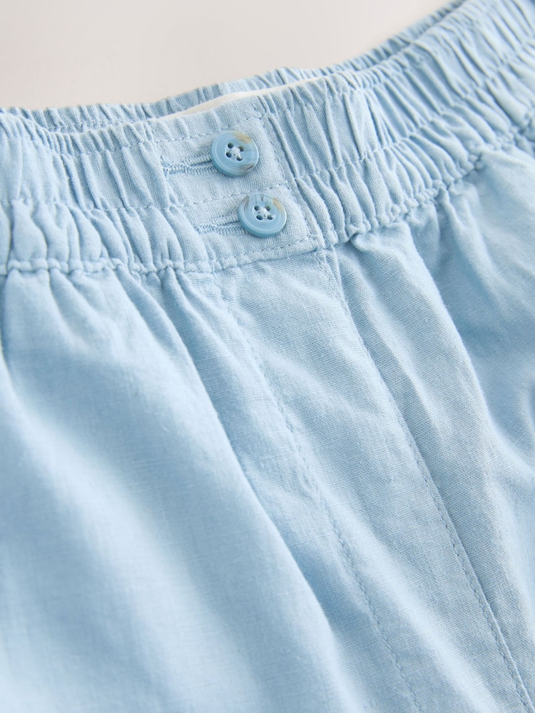 Blue Stretch Linen Blend Knee Shorts - Image 8 of 8