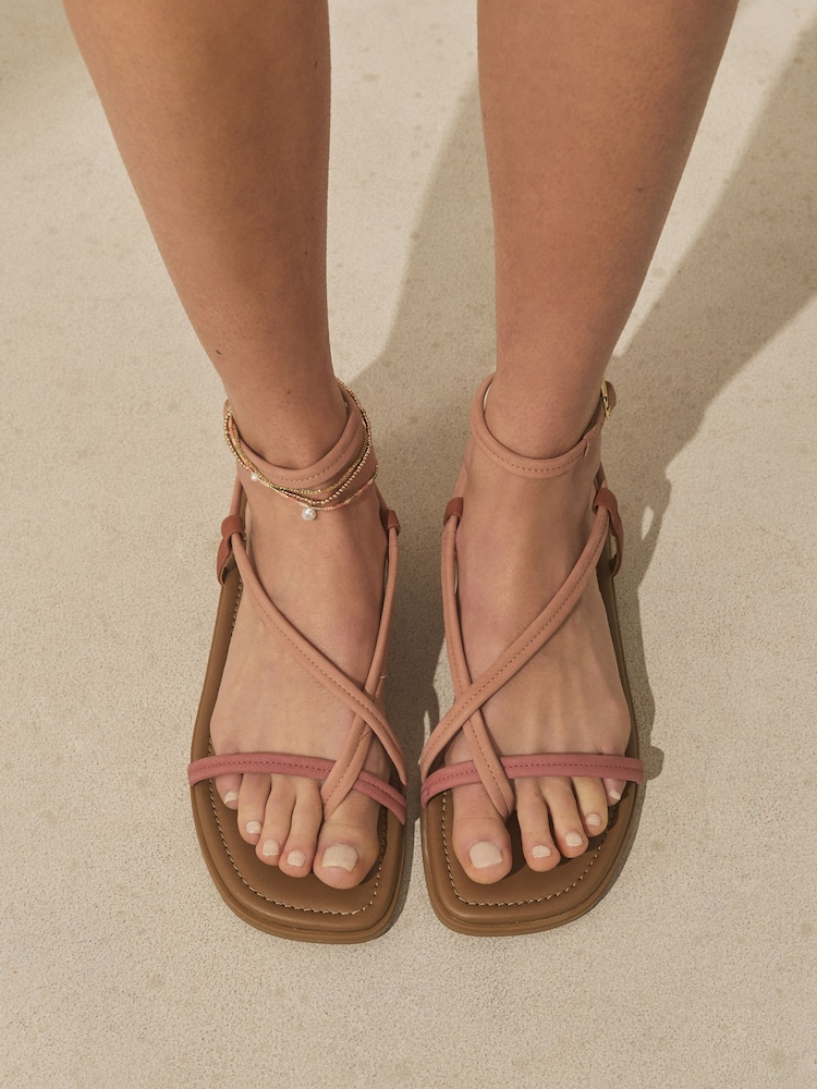 Coral Pink Forever Comfort® Cross Strappy Sandals - Image 2 of 4 Coral Pink Forever Comfort® Cross Strappy Sandals - Image 2 of 4
