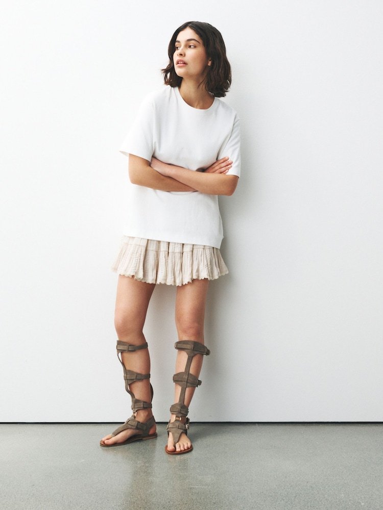 Taupe Knee High Gladiator Sandals - Image 1 of 4 Taupe Knee High Gladiator Sandals - Image 1 of 4