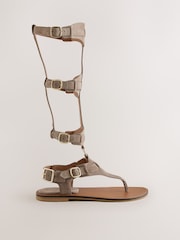 Taupe Knee High Gladiator Sandals - Image 5 of 9