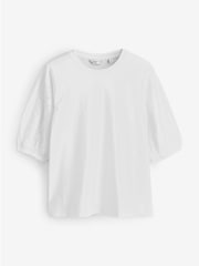 White T-Shirt with Broderie Sleeve - Image 1 of 1