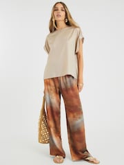 River Island Gold Satin Short Sleeve Turn Up Cuff T-Shirt - Image 1 of 4