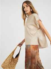 River Island Gold Satin Short Sleeve Turn Up Cuff T-Shirt - Image 3 of 4