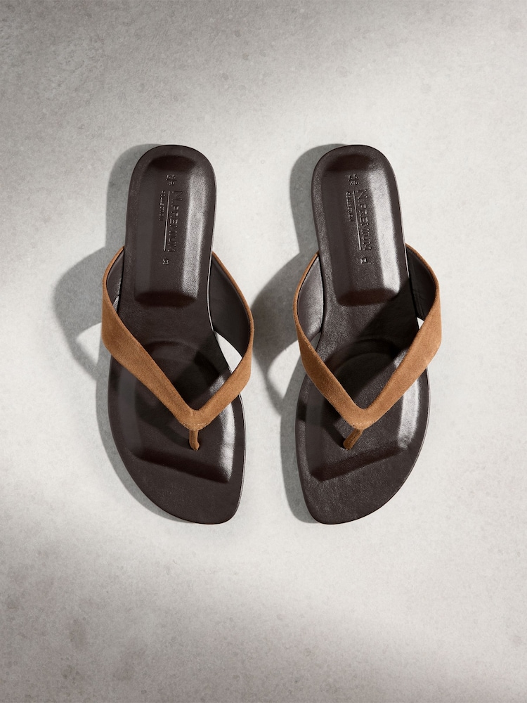 Tan Brown N. Premium Round Toe Leather Thong - Image 1 of 10