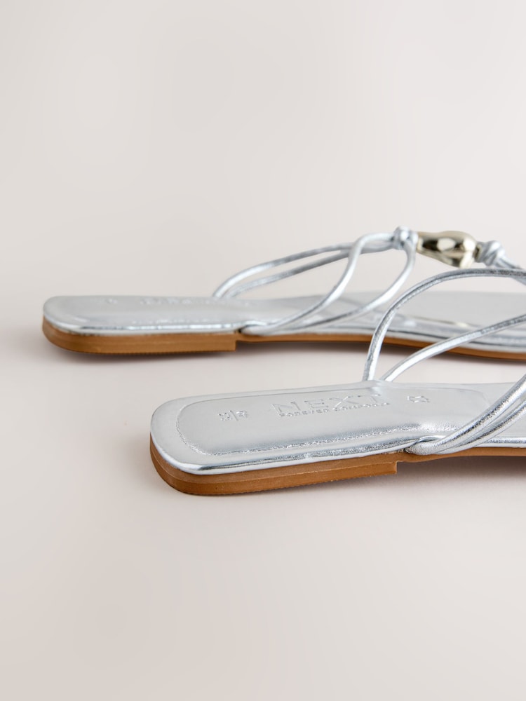 Silver Leather Forever Comfort® HardwareTrim Toe Thong Sandals - Image 10 of 10