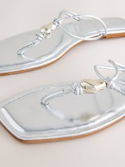 Silver Leather Forever Comfort® HardwareTrim Toe Thong Sandals - Image 9 of 10
