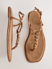 Tan Brown Suede Standard/Wide Fit Forever Comfort® Weave Toe Thong Sandals - Image 1 of 10