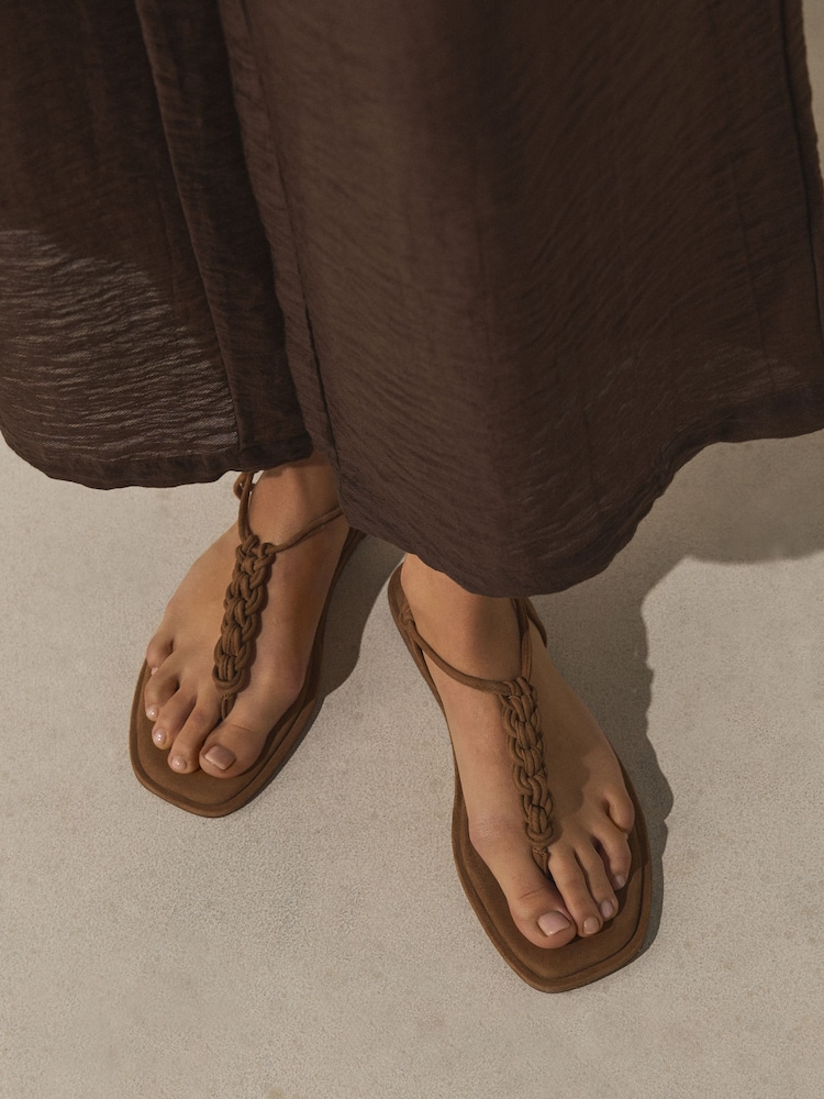Tan Brown Suede Standard/Wide Fit Forever Comfort® Weave Toe Thong Sandals - Image 2 of 10
