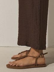 Tan Brown Suede Standard/Wide Fit Forever Comfort® Weave Toe Thong Sandals - Image 5 of 10