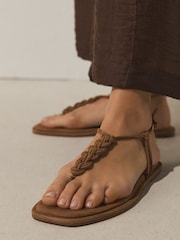 Tan Brown Suede Standard/Wide Fit Forever Comfort® Weave Toe Thong Sandals - Image 6 of 10