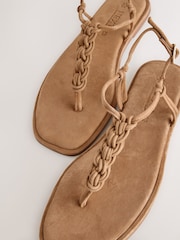 Tan Brown Suede Standard/Wide Fit Forever Comfort® Weave Toe Thong Sandals - Image 9 of 10