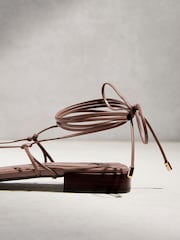 Taupe N. Premium Leather Square Toe Hardware Ankle Wrap Sandals - Image 11 of 11