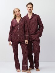 Aruelle Red Georgette Luxury Cotton Long Leg Pyjamas set in geomettric pattern with contrast piping detail - Image 6 of 6