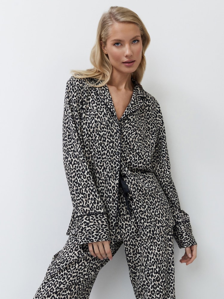 Aruelle Animal Leona bold Leopard print Long Leg Pyjamas with piping detail - Image 1 of 6