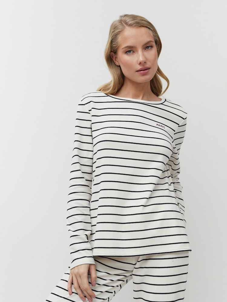 Aruelle Cream Justine Chic and elegant striped cotton rich Pyjamas set - Image 2 of 5 Aruelle Cream Justine Chic and elegant striped cotton rich Pyjamas set - Image 2 of 5
