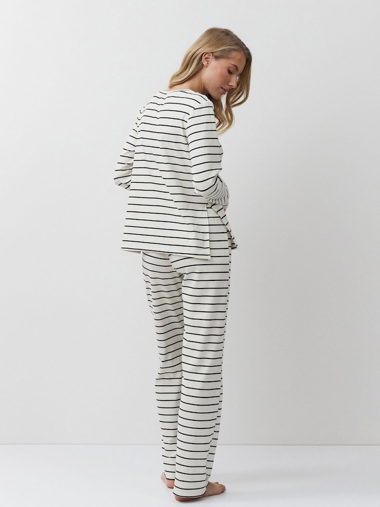 Aruelle Cream Justine Chic and elegant striped cotton rich Pyjamas set - Image 5 of 5 Aruelle Cream Justine Chic and elegant striped cotton rich Pyjamas set - Image 5 of 5