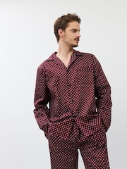 Aruelle Red Grant  subtle geometry pattern Long Leg Pyjamas with contrast piping detail - Image 1 of 6