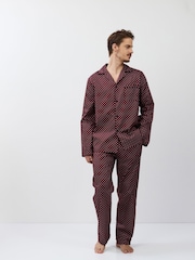 Aruelle Red Grant  subtle geometry pattern Long Leg Pyjamas with contrast piping detail - Image 2 of 6