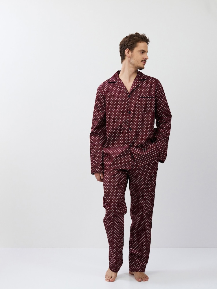 Aruelle Red Grant  subtle geometry pattern Long Leg Pyjamas with contrast piping detail - Image 2 of 6