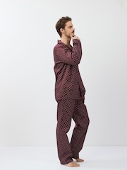 Aruelle Red Grant  subtle geometry pattern Long Leg Pyjamas with contrast piping detail - Image 4 of 6