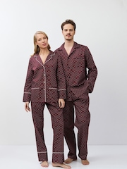 Aruelle Red Grant  subtle geometry pattern Long Leg Pyjamas with contrast piping detail - Image 6 of 6