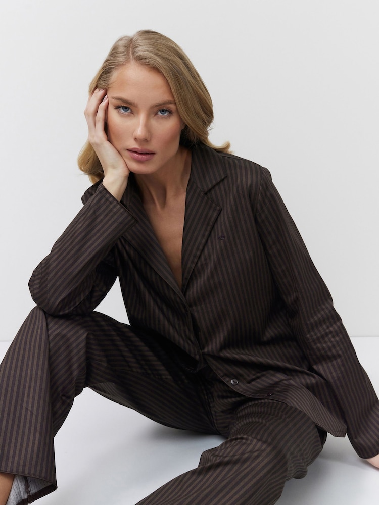Aruelle Noemie Shadow Stripe Long Leg Brown Pyjamas With Elastic Waistband - Image 2 of 6