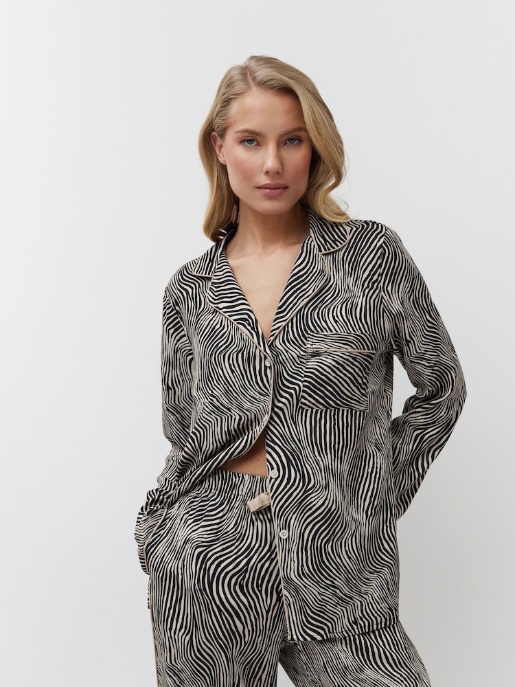 Aruelle Linna elegant Animal print Long Leg Pyjamas set with Beige piping detail. - Image 2 of 6