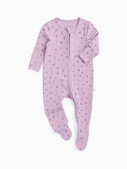 MORI Purple Floral Supersoft Ribbed Two Way Zip Sleepsuit - Image 1 of 3