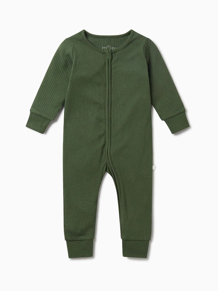 MORI Green Supersoft Ribbed Two Way Zip Sleepsuit - Image 1 of 2 MORI Green Supersoft Ribbed Two Way Zip Sleepsuit - Image 1 of 2