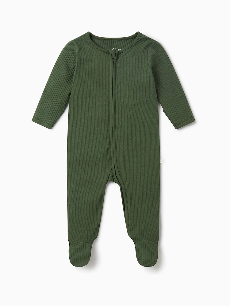 MORI Green Supersoft Ribbed Two Way Zip Sleepsuit - Image 2 of 2 MORI Green Supersoft Ribbed Two Way Zip Sleepsuit - Image 2 of 2