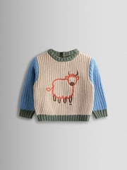 JoJo Maman Bébé Natural Highland Cow Embroidered Tractor Jumper - Image 1 of 3