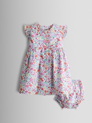 JoJo Maman Bébé Pink Strawberry Floral Frill Shoulder Button Through Baby Dress - Image 1 of 7